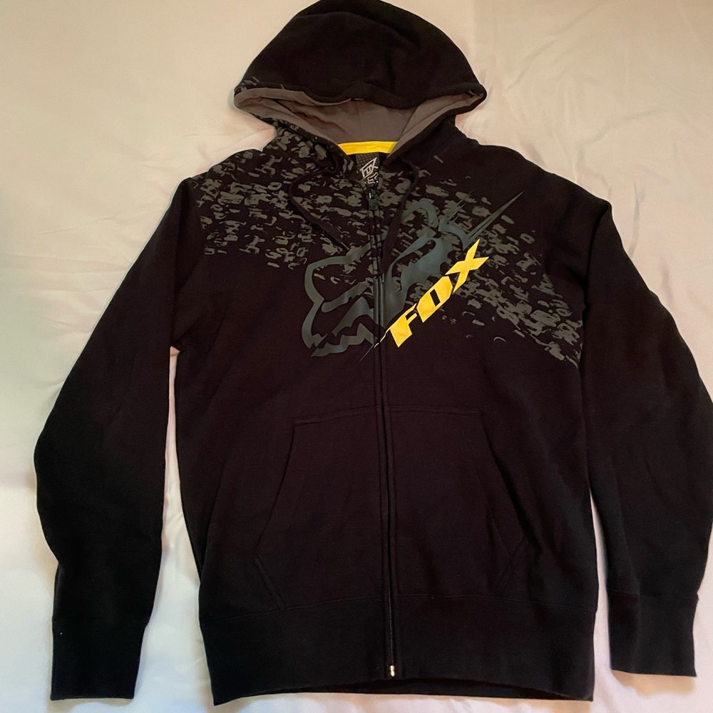 Fox Black Hoodie with Yellow Trim and Grey Logo Tag